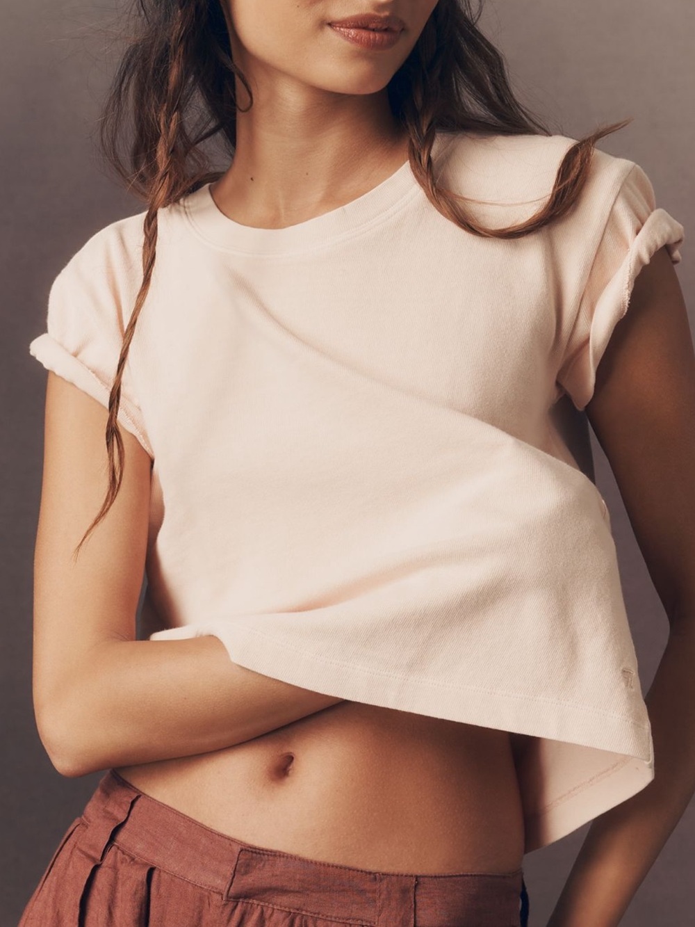 Anthropologie Pilcro Knit Project Billie Tee Size Medium Frosted Pale Pink